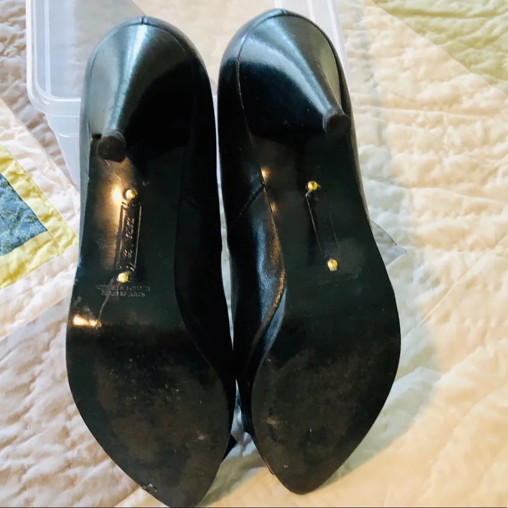 Zara Black Sexy Leather Bow Heels, size 7.5